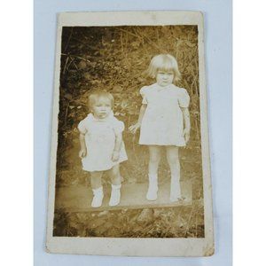 Real Photo Post Card 2 Toddlers Girls All Dressed Up Early 1920s? RPPC Vintage
